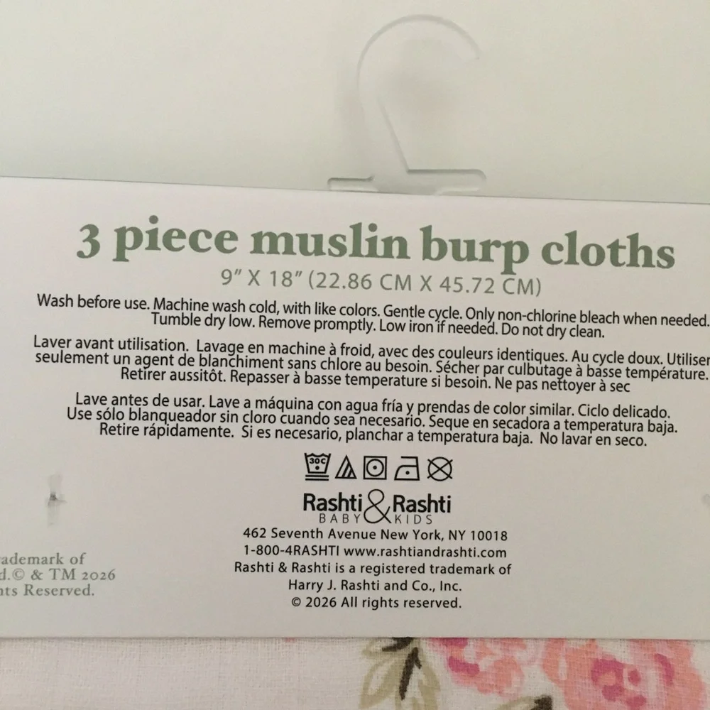 Little Me Pink Floral 3-Piece Muslin Burp Cloth Set